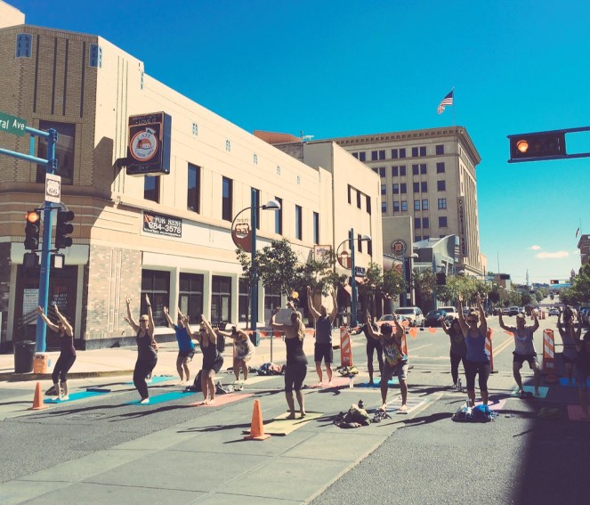 Yoga on Route 66, Albuquerque, September 2015
